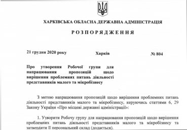 На Харьковщине создана рабочая группа для решения вопросов малого и микробизнеса