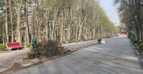 В парке Горького ликвидируют последствия вражеских обстрелов